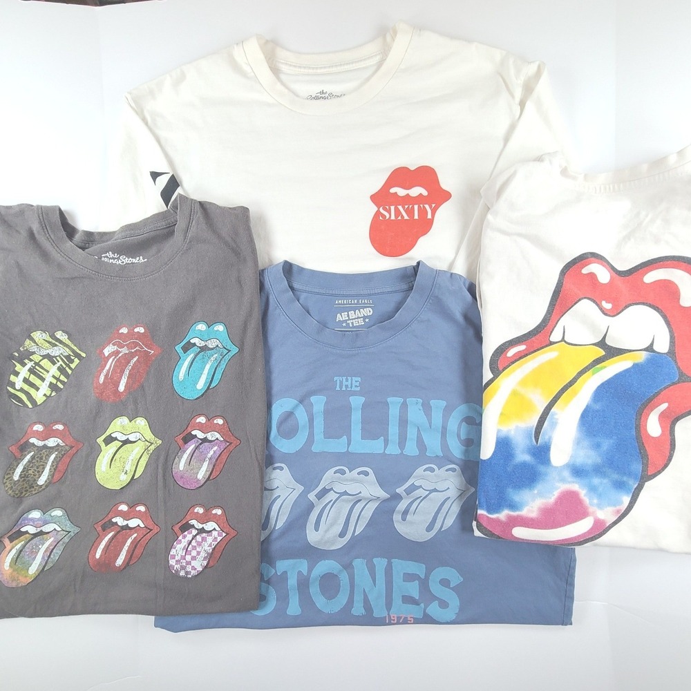 Lot of 4 Mens T-Shirt Multicolor Band 1975 Tour Rolling Stones Short Sleeve Tee